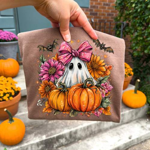 Floral Ghost With Pumpkins Tee