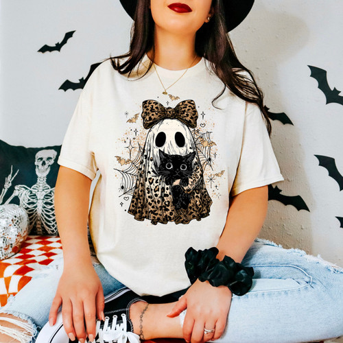 Leopard Ghost With Black Cat Tee Leopard Ghost With Black Cat Tee