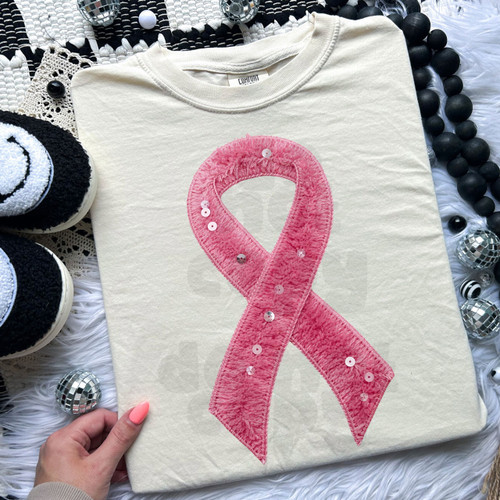 Faux Yarn Breast Cancer Awareness Ribbon Tee Faux Yarn Breast Cancer Awareness Ribbon Tee