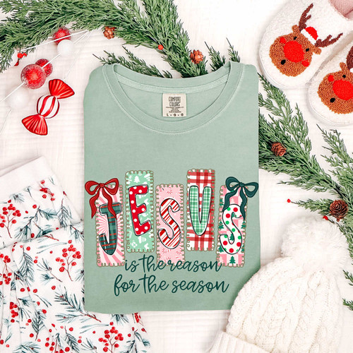 Patterned Jesus Is The Reason For The Season Tee