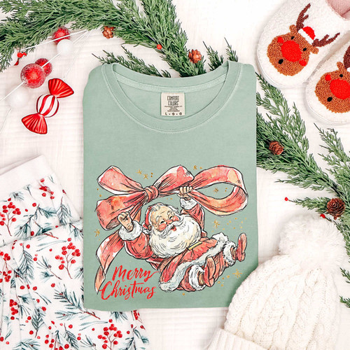 Santa with Bow Merry Christmas Tee