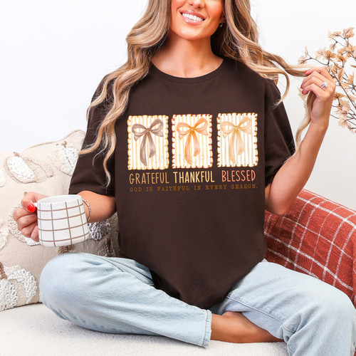 Grateful Thankful Blessed Bows Tee