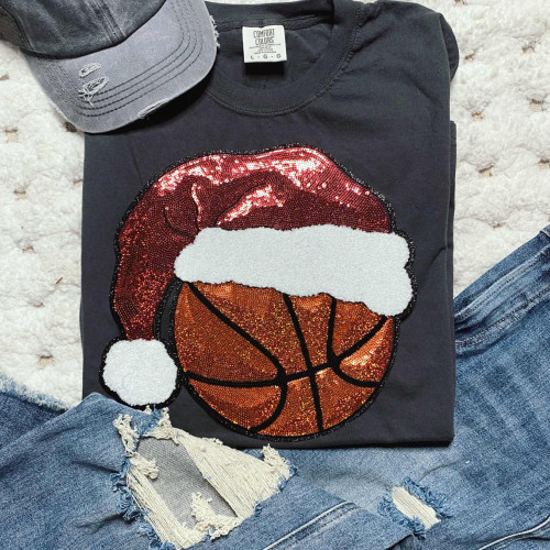 Santa Hat Basketball Sequin Tee Santa Hat Basketball Sequin Tee