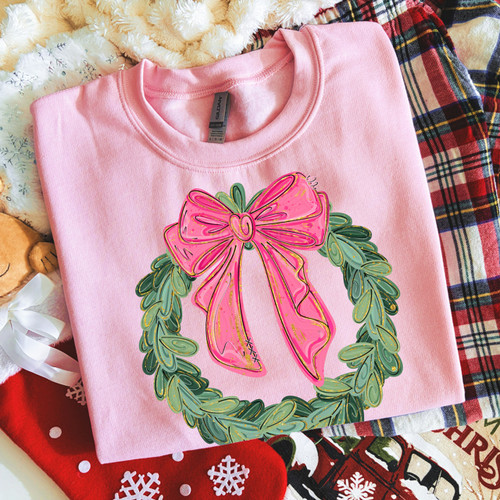 Pink Bow Wreath Sweatshirt Pink Bow Wreath Sweatshirt