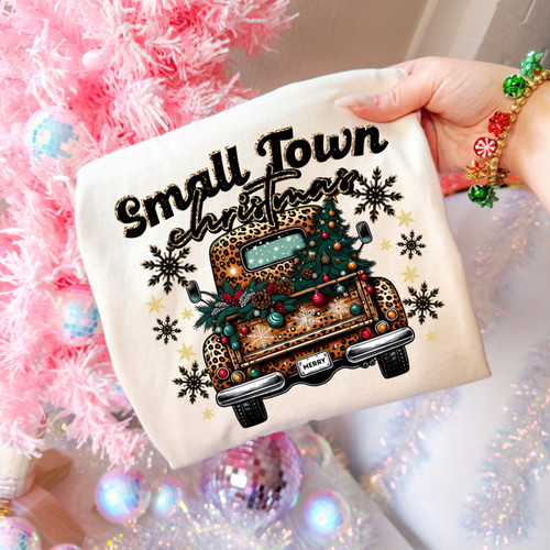 Small Town Christmas Leopard Truck Tee
