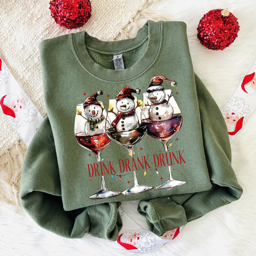 Drink Drank Drunk Snowman Wine Glasses Sweatshirt