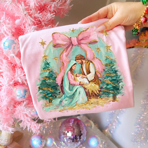 Pink Bow Nativity Tee