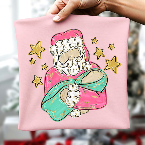 Santa With Baby Jesus Pink/Green Tee