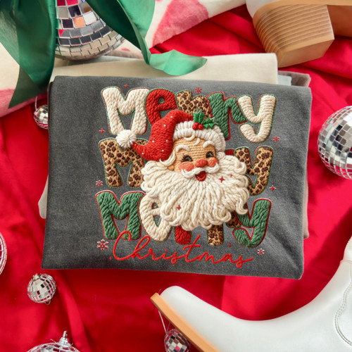 Faux Yarn Merry Christmas Santa Tee