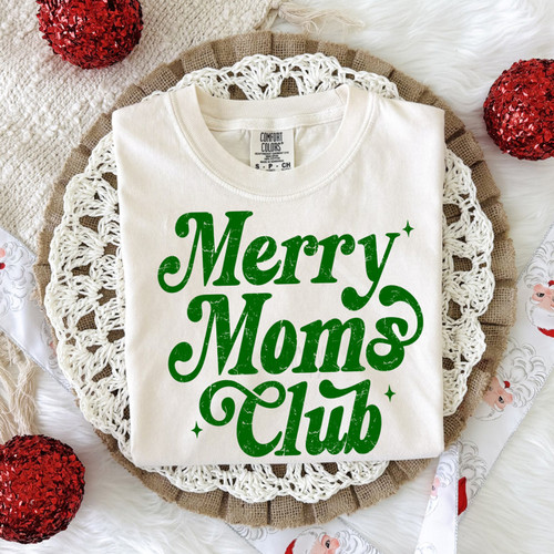 Green Distressed Merry Moms Club Tee