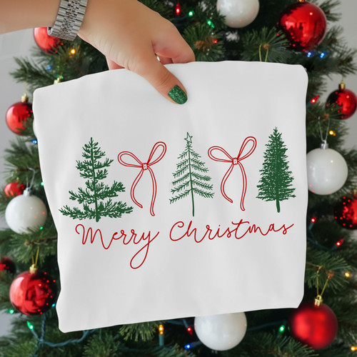Merry Christmas Simple Trees & Bows Tee