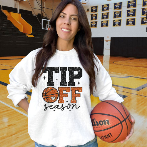 Tip Off Season Faux Glitter Sweatshirt