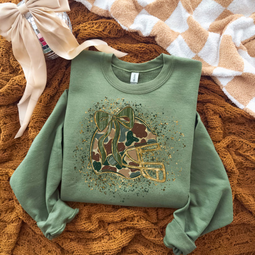 Camo Football Helmet With Bow Sweatshirt