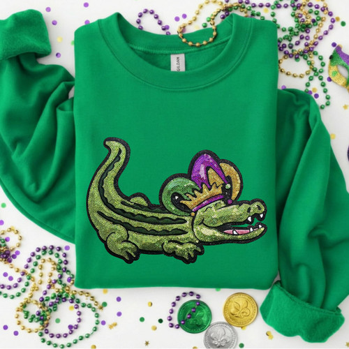 Mardi Gras Gator Sequin Sweatshirt