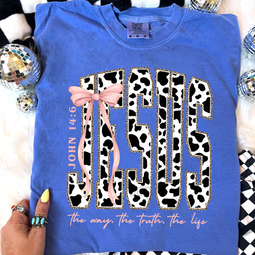 Jesus Cow Print Bow Tee