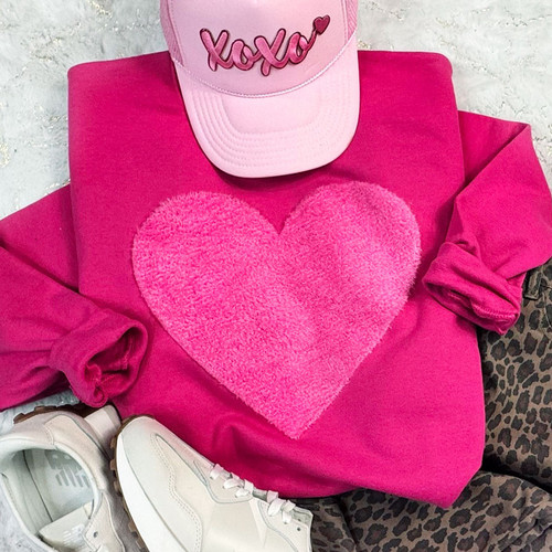 Pink Heart Fluffy Sweatshirt