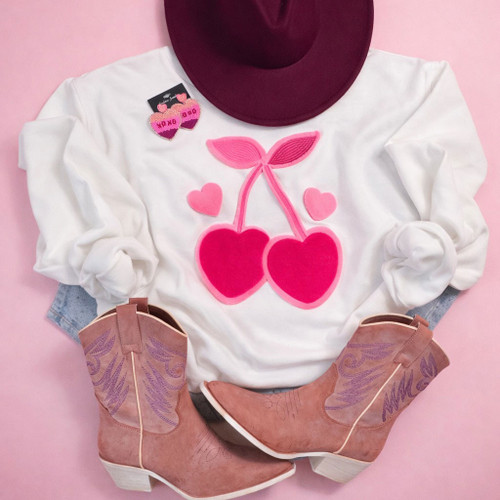 Fluffy Velvet Cherry Heart Sweatshirt