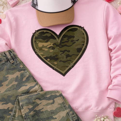 Camo Heart Fabric Patch Sweatshirt