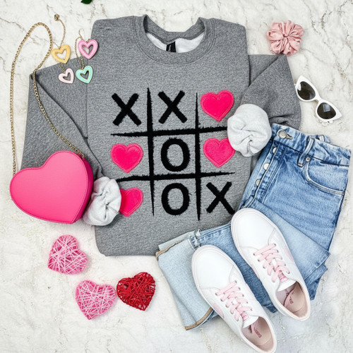 Fluffy & Velvet Tic-Tac-Toe Heart Sweatshirt
