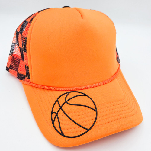 Checkered Safety Orange & Black Basketball Foam Trucker Hat