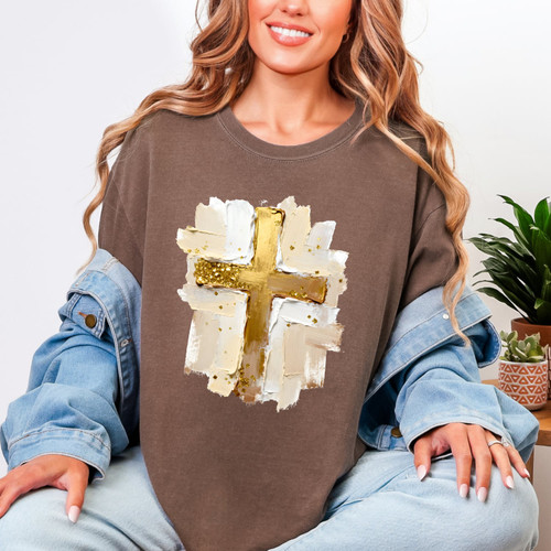 Faux Painted Gold Cross Tee