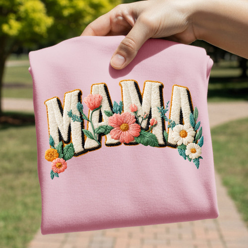 Faux Embroidery Floral Mama Tee
