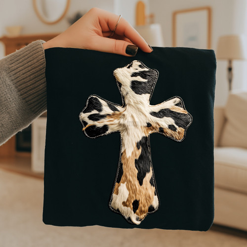 Faux Patch Cowhide Western Cross Tee