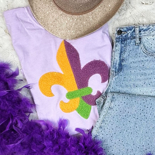 Mardi Gras Fleur De Lis Fluffy Tee
