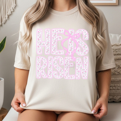 Pink Lacey He Is Risen Tee