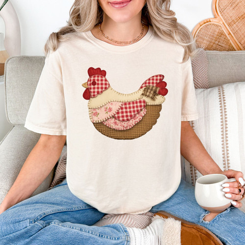 Faux Patchwork Cottagecore Chicken Tee