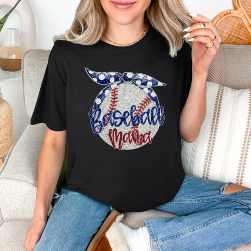 Faux Rhinestone Baseball Mama Tee