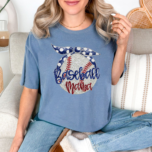 Faux Rhinestone Baseball Mama Tee