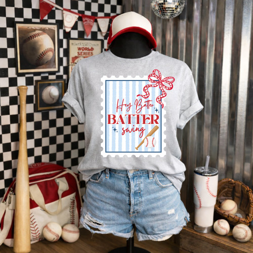 Hey Batter Batter Swing Coquette Stamp Tee