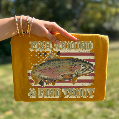 Fish Around & Find Trout USA Flag Tee