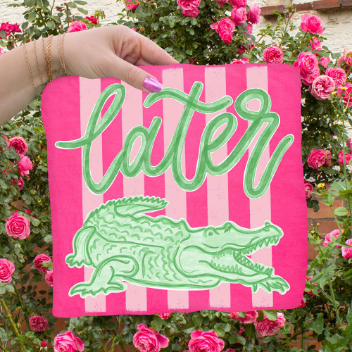 Pink Stripe Preppy Later Gator Tee