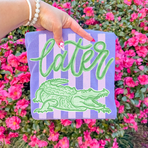 Purple Stripe Preppy Later Gator Tee