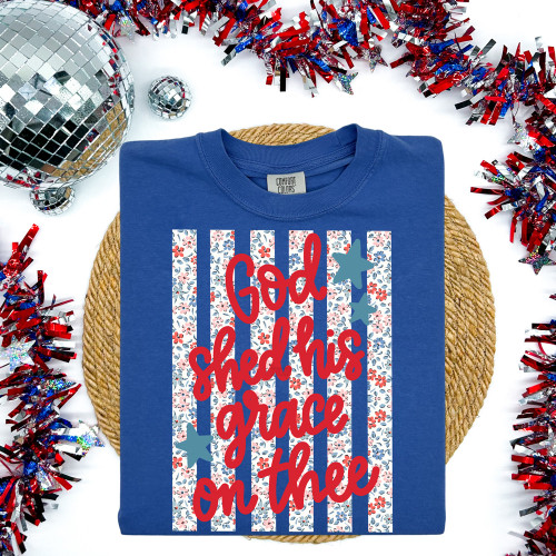God Shed His Grace On Thee Floral Stripes Tee