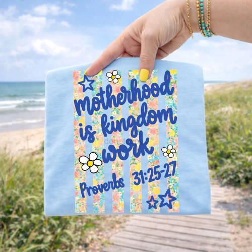 Motherhood Is Kingdom Work Yellow Floral Stripes Tee