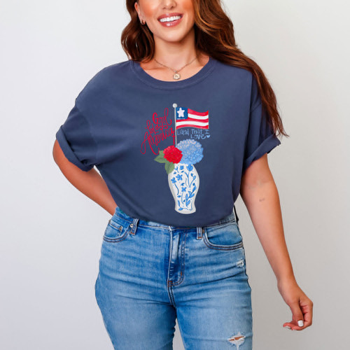 God Bless America Floral Vase Tee