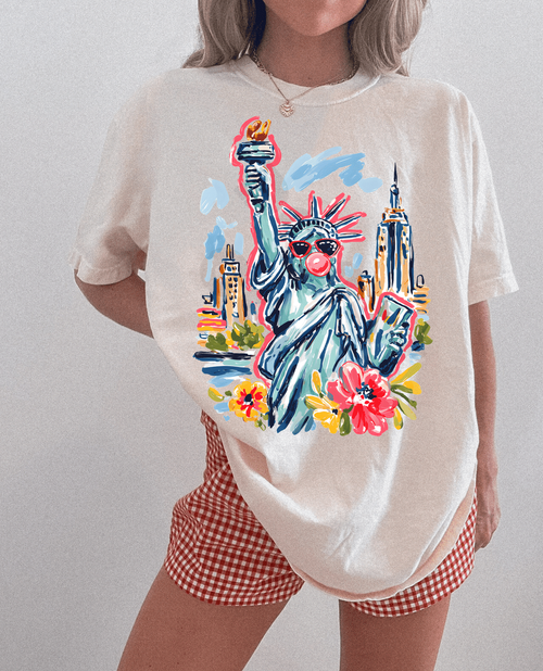 Floral Brushstroke Statue Of Liberty Tee
