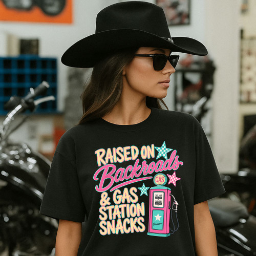 Raised On Backroads & Gas Station Snacks Tee