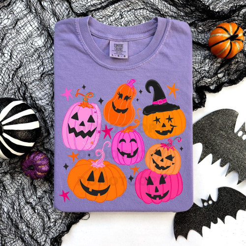 Retro Pink And Orange Ghosts Tee