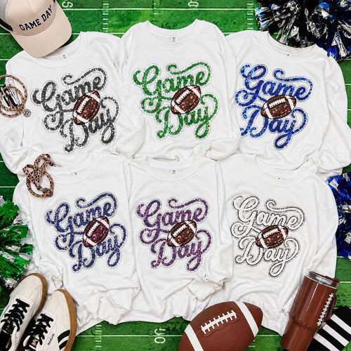 Game Day Sequin Patch With Football Sweatshirt