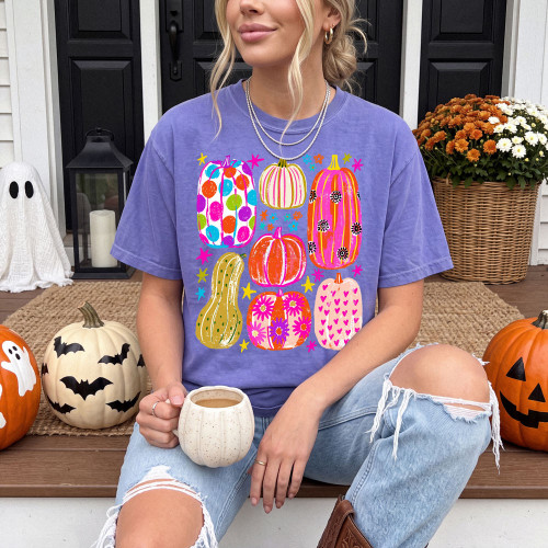 Preppy Patterned Pumpkins Tee