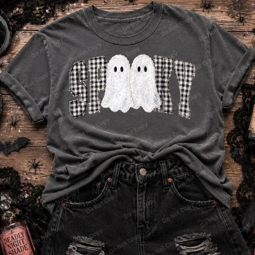 Faux Stitch Lace Gingham Spooky Ghost Tee