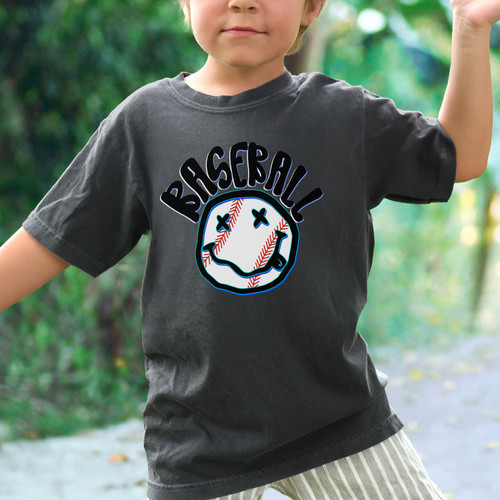 Youth Grunge Baseball Happy Face Tee