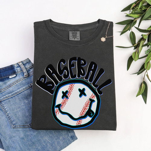 Grunge Baseball Happy Face Tee