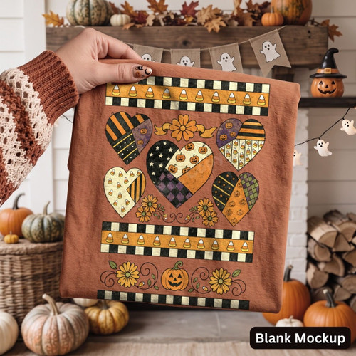 Faux Patchwork Halloween Hearts Tee