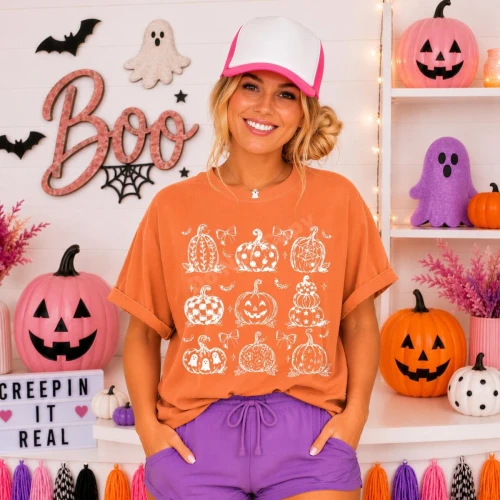 Pumpkin Outline Grid Tee