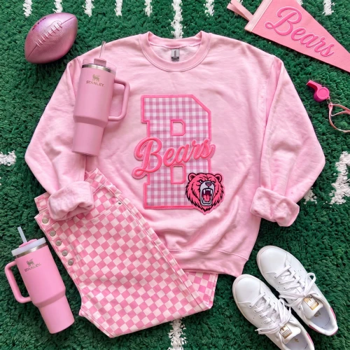 Pink Gingham Bears Patch Sweatshirt